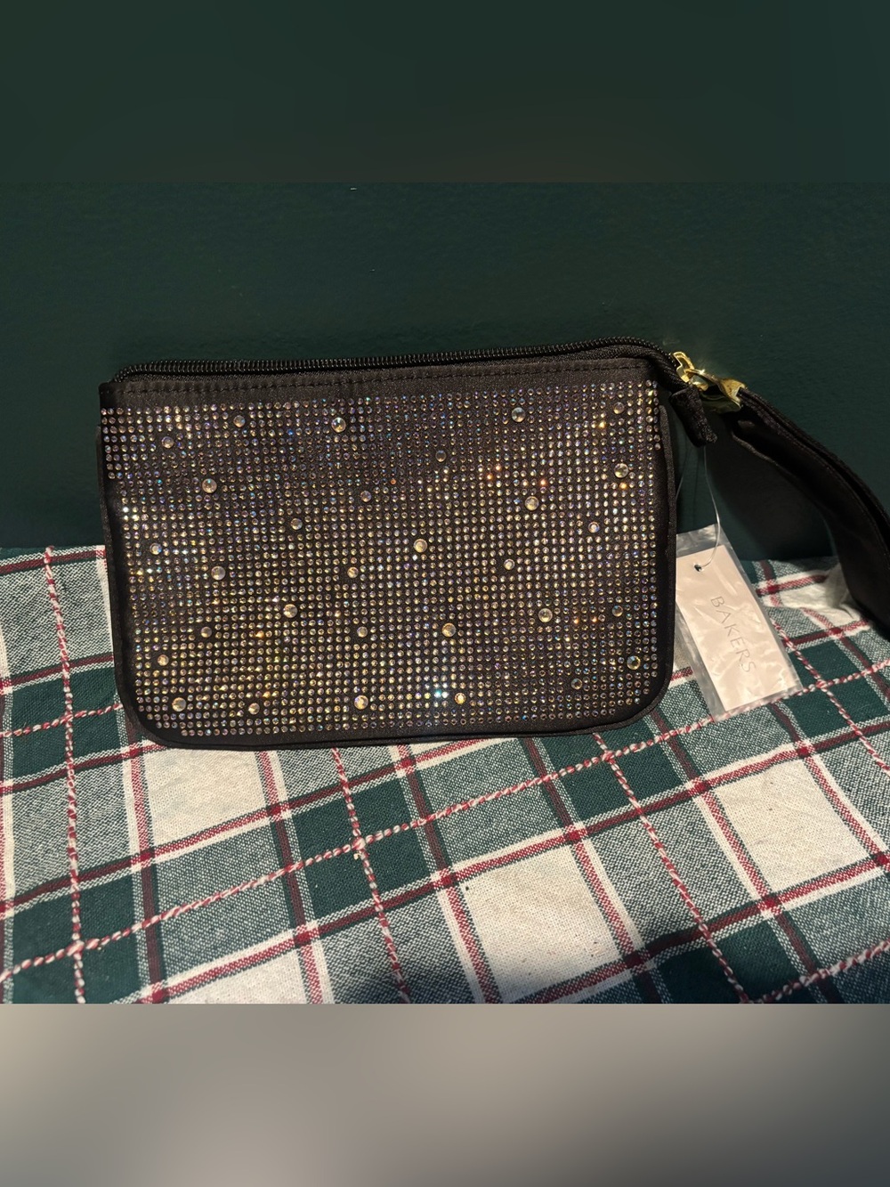 NWT Bakers Black “Opal” Crystal-Studded Wristlet Clutch